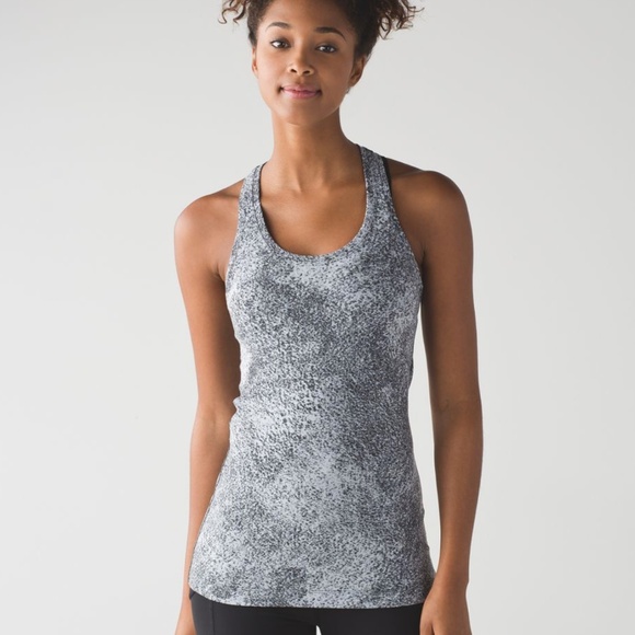 Lululemon - Cool Racerback II Tank in Luon Spray Jacquard White Black | Large - Picture 3 of 7